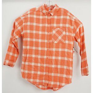 New 49$ BP Women's XXS 2XS Orange White Plaid Flannel Boyfriend Button Up Shirt